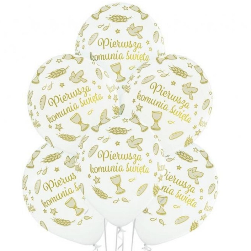 Lateksowe Balony D11 Pierwsza Komunia Święta 12" - 30 cm., 6 szt.