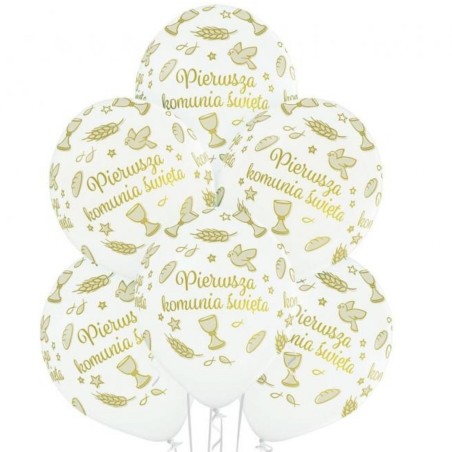 Lateksowe Balony D11 Pierwsza Komunia Święta 12" - 30 cm., 6 szt.