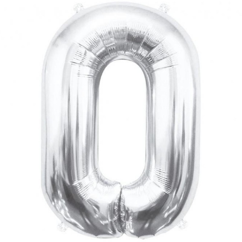Balon foliowy srebrna "cyfra 0", 33,5"- 85 cm /1szt