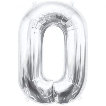 Balon foliowy srebrna "cyfra 0", 33,5"- 85 cm /1szt