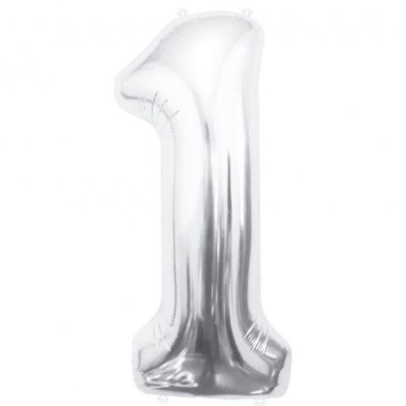 Balon foliowy srebrna "cyfra 1", 33,5"- 85 cm /1szt