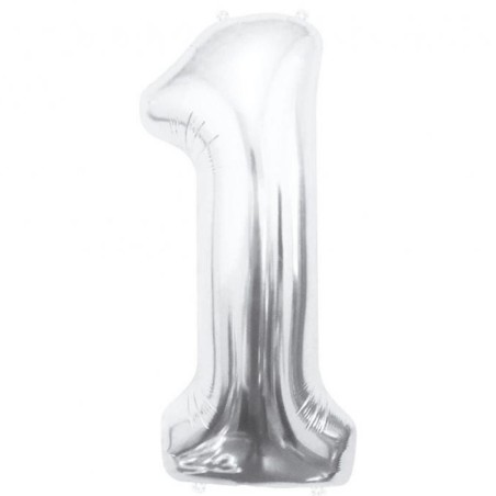Balon foliowy srebrna "cyfra 1", 33,5"- 85 cm /1szt
