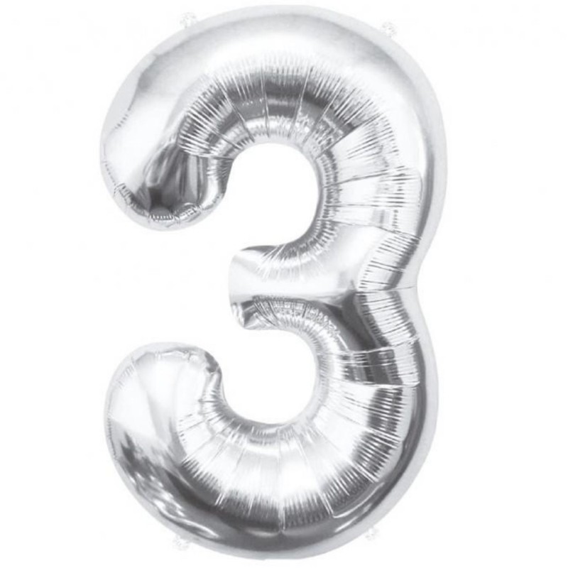 Balon foliowy srebrna "cyfra 3", 33,5"- 85 cm /1szt