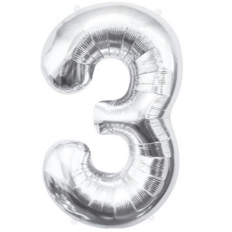 Balon foliowy srebrna "cyfra 3", 33,5"- 85 cm /1szt