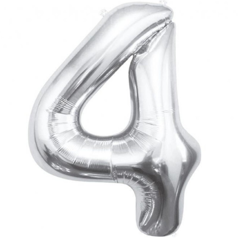 Balon foliowy srebrna "cyfra 4", 33,5"- 85 cm /1szt