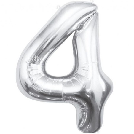Balon foliowy srebrna "cyfra 4", 33,5"- 85 cm /1szt
