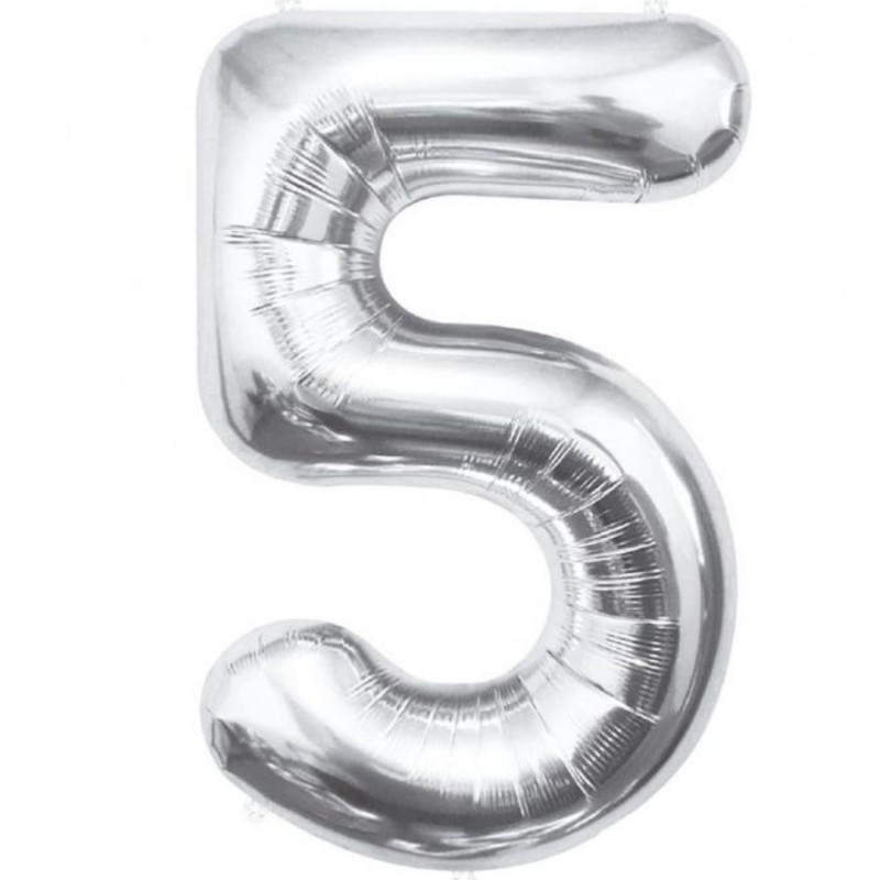 Balon foliowy srebrna "cyfra 5", 33,5"- 85 cm /1szt