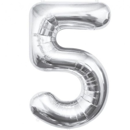 Balon foliowy srebrna "cyfra 5", 33,5"- 85 cm /1szt