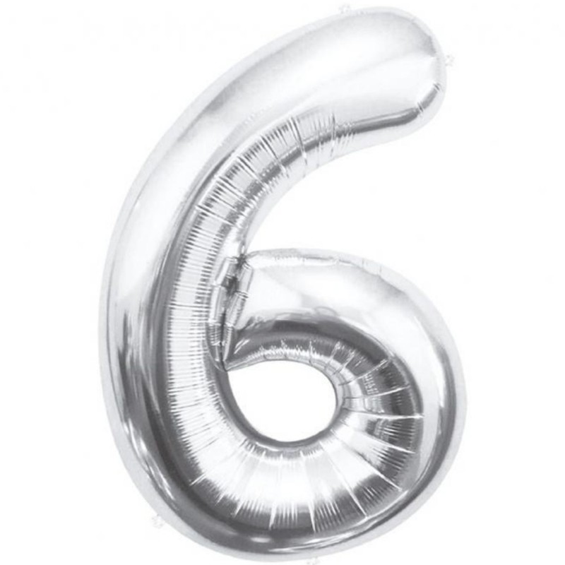 Balon foliowy srebrna "cyfra 6", 33,5"- 85 cm /1szt