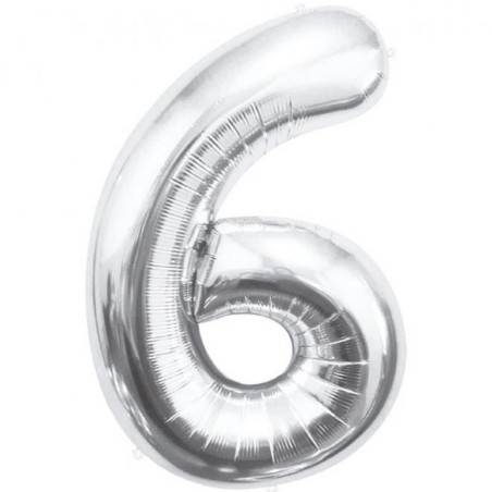Balon foliowy srebrna "cyfra 6", 33,5"- 85 cm /1szt