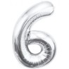 Balon foliowy srebrna "cyfra 6", 33,5"- 85 cm /1szt