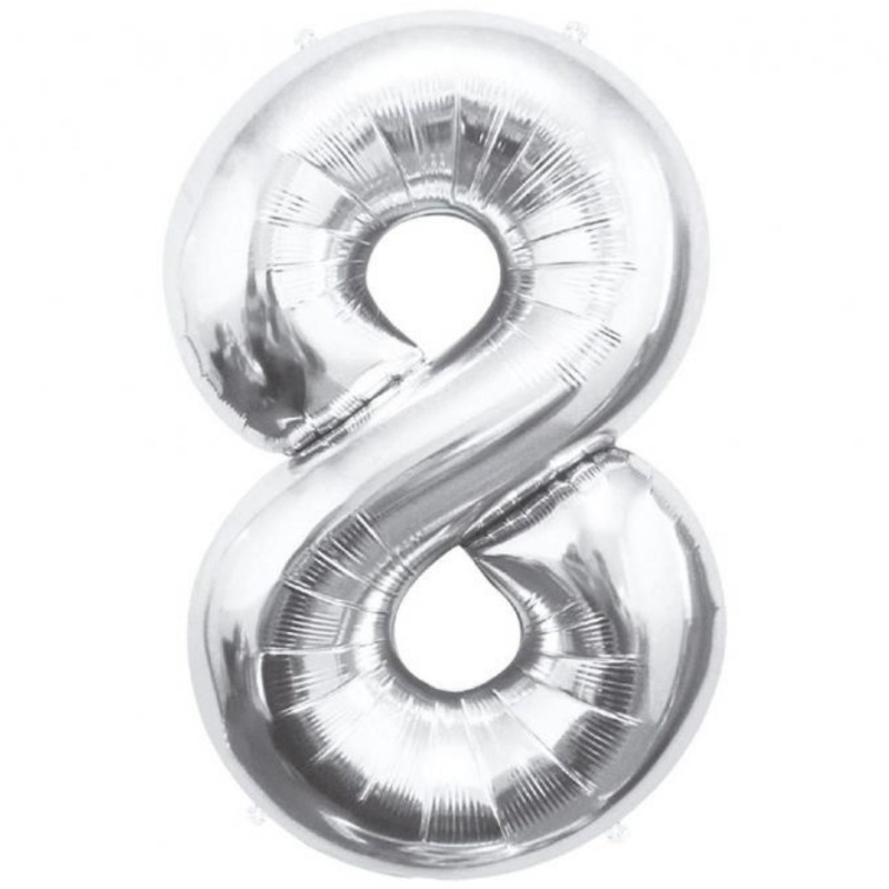Balon foliowy srebrna "cyfra 8", 33,5"- 85 cm /1szt