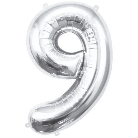 Balon foliowy srebrna "cyfra 9", 33,5"- 85 cm /1szt