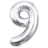 Balon foliowy srebrna "cyfra 9", 33,5"- 85 cm /1szt