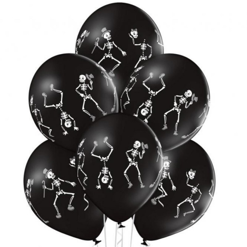Lateksowe czarne Balony D11 Dancing Skelet - Tańczące szkielety 6 szt. 12"- 30 cm.