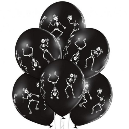 Lateksowe czarne Balony D11 Dancing Skelet - Tańczące szkielety 6 szt. 12"- 30 cm.