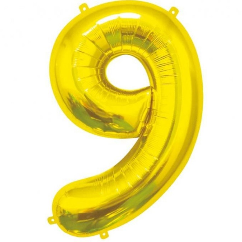 Balon foliowy złota "cyfra 9", 33,5"- 85 cm /1szt