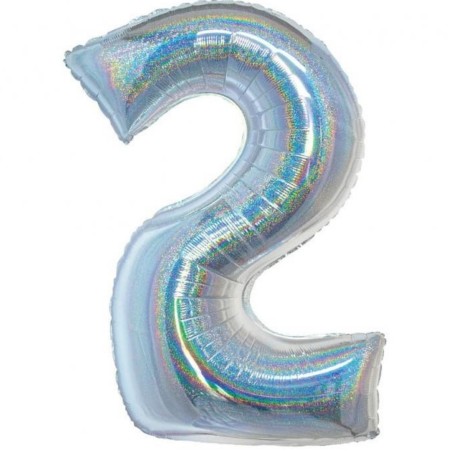 Balon foliowy srebra "cyfra 2", 30"- 76 cm /1szt
