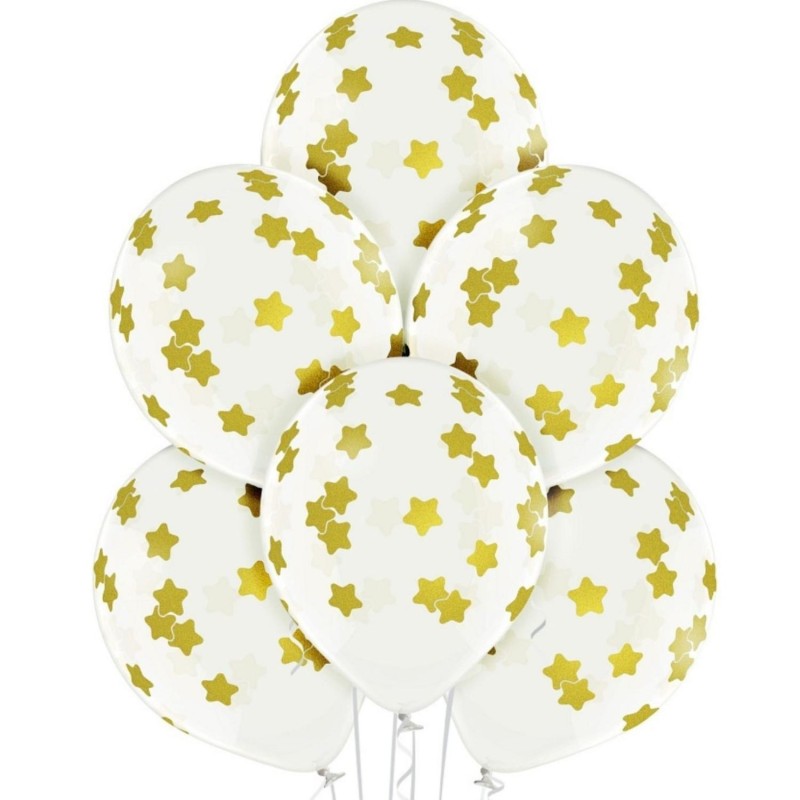 Lateksowe przezroczyste Balony D11 Stars - Gwiazdki 6 szt. 12"- 30 cm.
