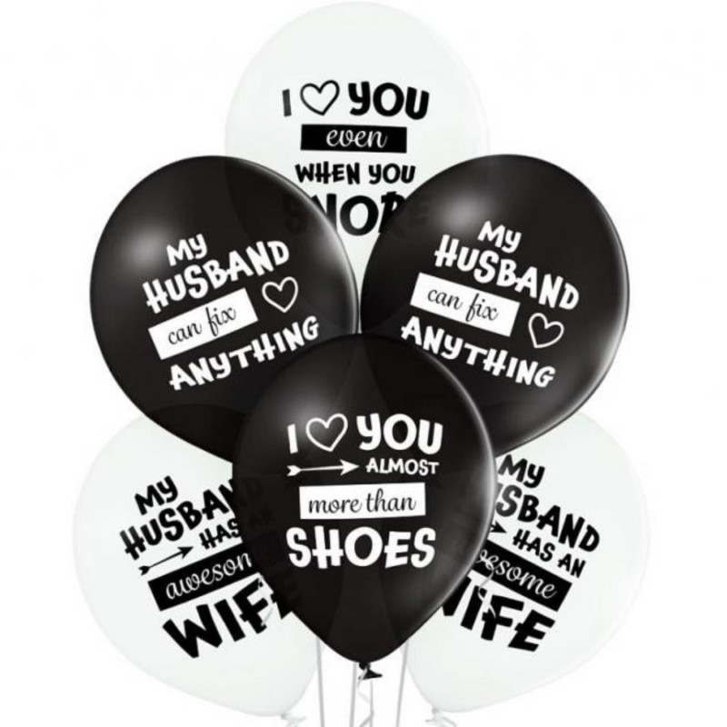 Lateksowe czarne i białe Balony D11 Best Husband Ever 6 szt. 12"- 30 cm.