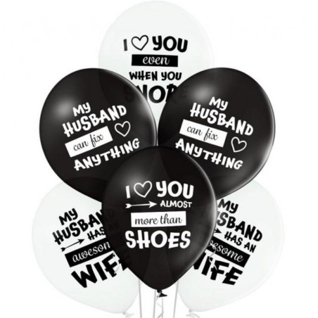 Lateksowe czarne i białe Balony D11 Best Husband Ever 6 szt. 12"- 30 cm.