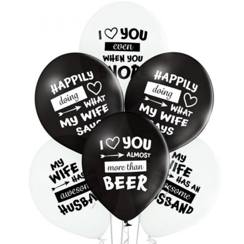 Lateksowe czarne i białe Balony D11 Best Wife Ever 6 szt. 12"- 30 cm., 6 szt.