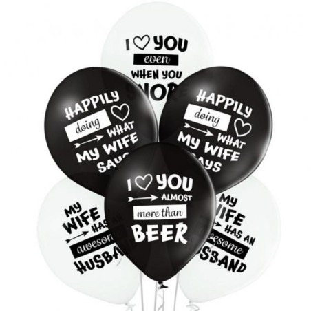 Lateksowe czarne i białe Balony D11 Best Wife Ever 6 szt. 12"- 30 cm., 6 szt.