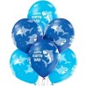 Lateksowe niebieskie Balony D11 Birthday Shark, 6 szt. 12"- 30 cm.