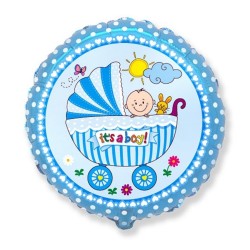 Foliowe Balony niebieskie z napisem "It's a Boy"(Dzieci). 18"- 46 cm / 1 szt.