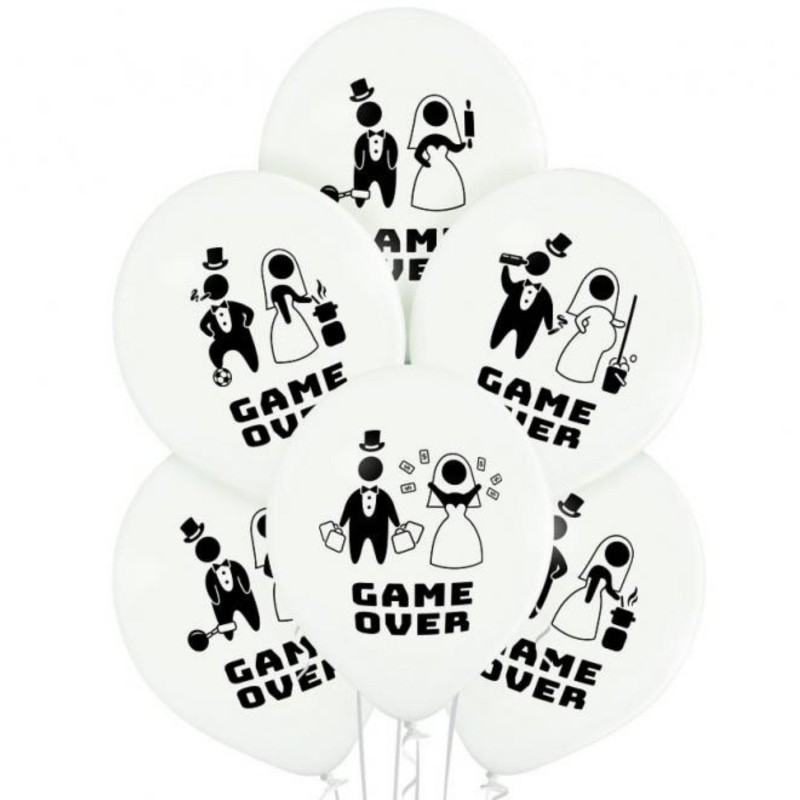 Lateksowe białe Balony D11 Game Over - weselne, 12"-30cm., 6 szt.
