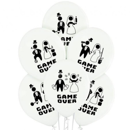 Lateksowe białe Balony D11 Game Over - weselne, 12"-30cm., 6 szt.