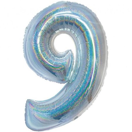 Balon foliowy srebra "cyfra 9", 30"- 76 cm /1szt