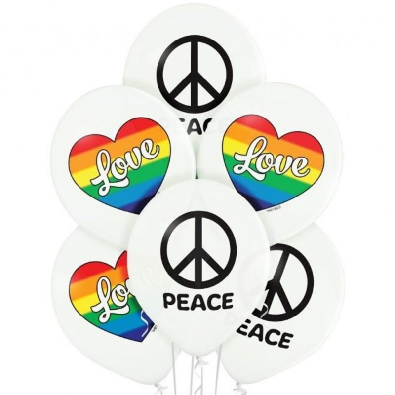 Lateksowe białe Balony D11 Love and Peace 12"- 30 cm. 6 szt.