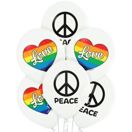 Lateksowe białe Balony D11 Love and Peace 12"- 30 cm. 6 szt.