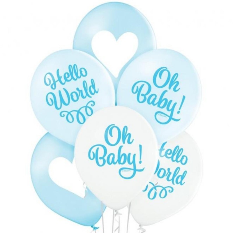Lateksowe błękitne Balony D11 Oh Baby Boy - BABY SHOWER CHŁOPCA 12"- 30 cm. 6 szt.