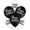 BLateksowe czarne i białe Balony D11 Happy Birthday 12"- 30 cm. 6 szt.