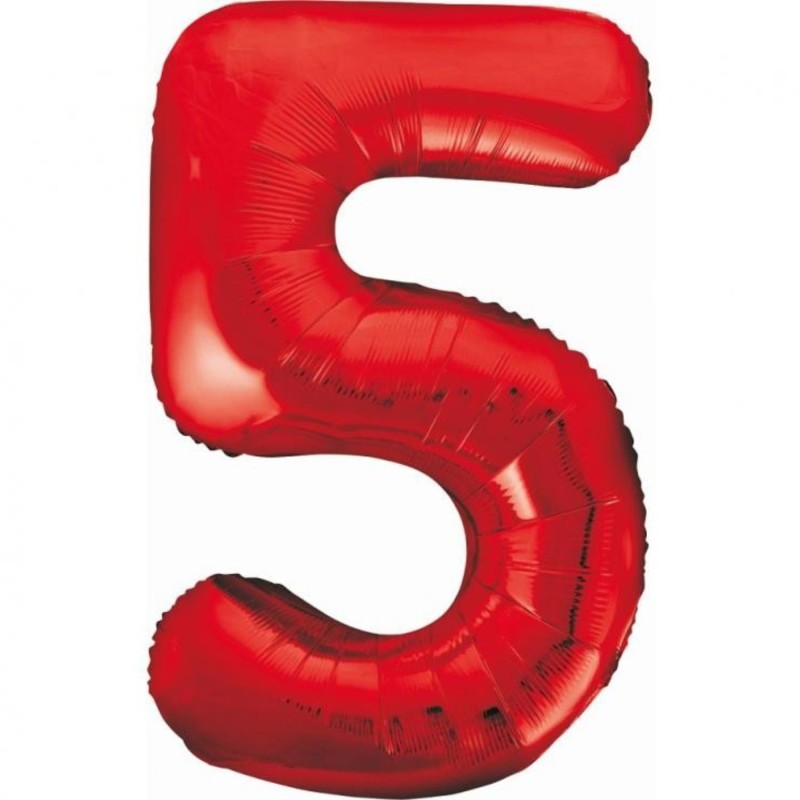 Balon foliowy czerwona Cyfra 5, 33,5" - 85 cm / 1 szt