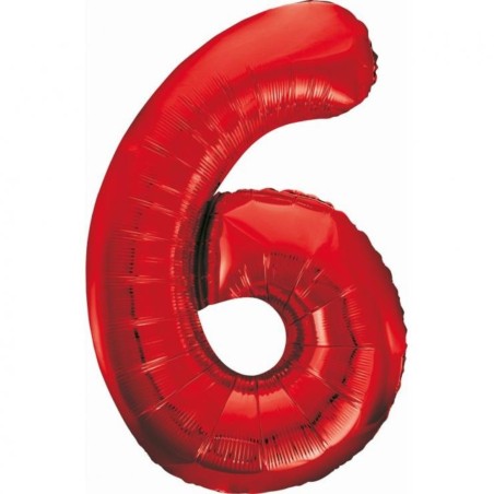 Balon foliowy czerwona Cyfra 6, 33,5" - 85 cm / 1 szt