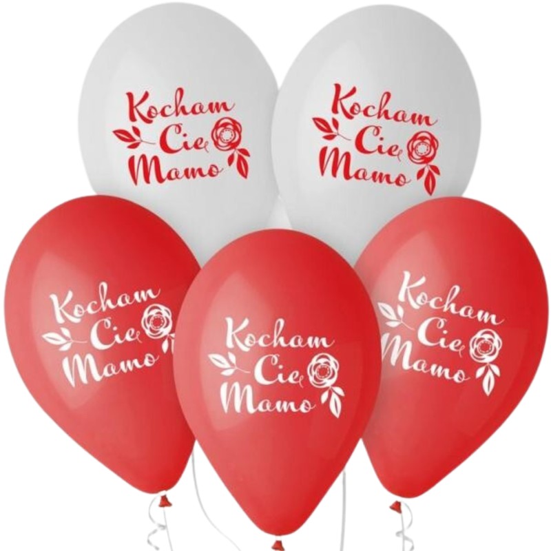 Lateksowe Balony Kocham Cię Mamo, 12" - 30 cm./ 5 szt.