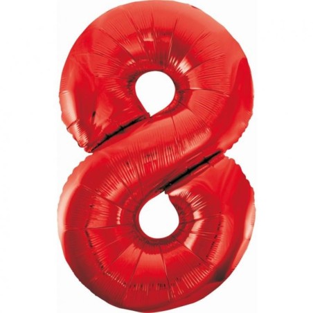 Balon foliowy czerwona Cyfra 8, 33,5" - 85 cm / 1 szt