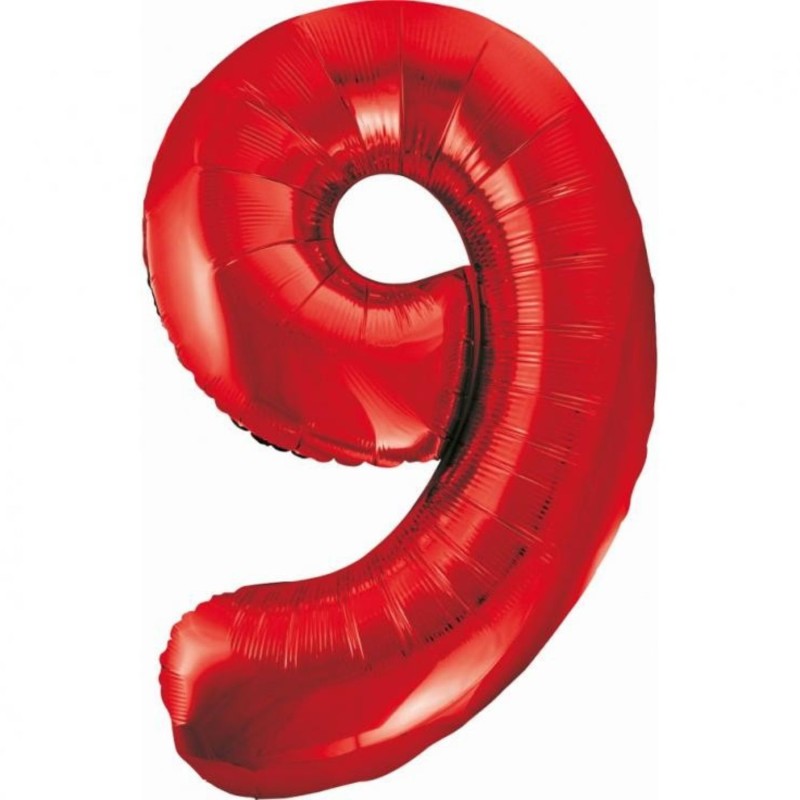 Balon foliowy czerwona Cyfra 9, 33,5" - 85 cm / 1 szt