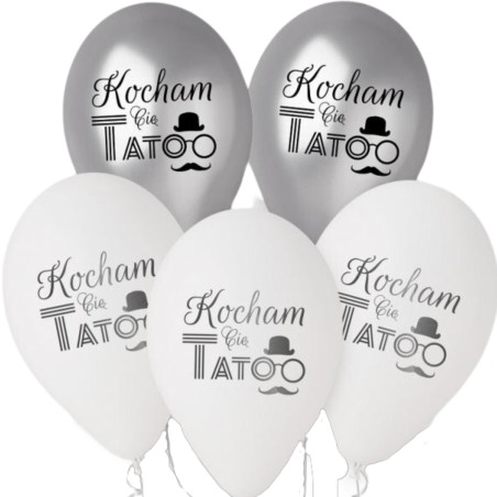 Lateksowe Balony Kocham Cię Tato (srebrne, białe), 12" - 30 cm./ 5 szt.