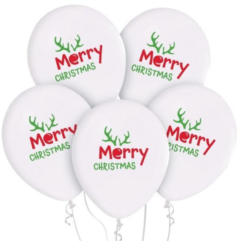 Lateksowe Balony Merry Christmas (z rogami), 12" - 30 cm./ 5 szt.