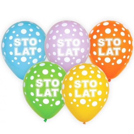 Lateksowe kolorowe Balony Sto Lat, 12" - 30 cm./ 5 szt.