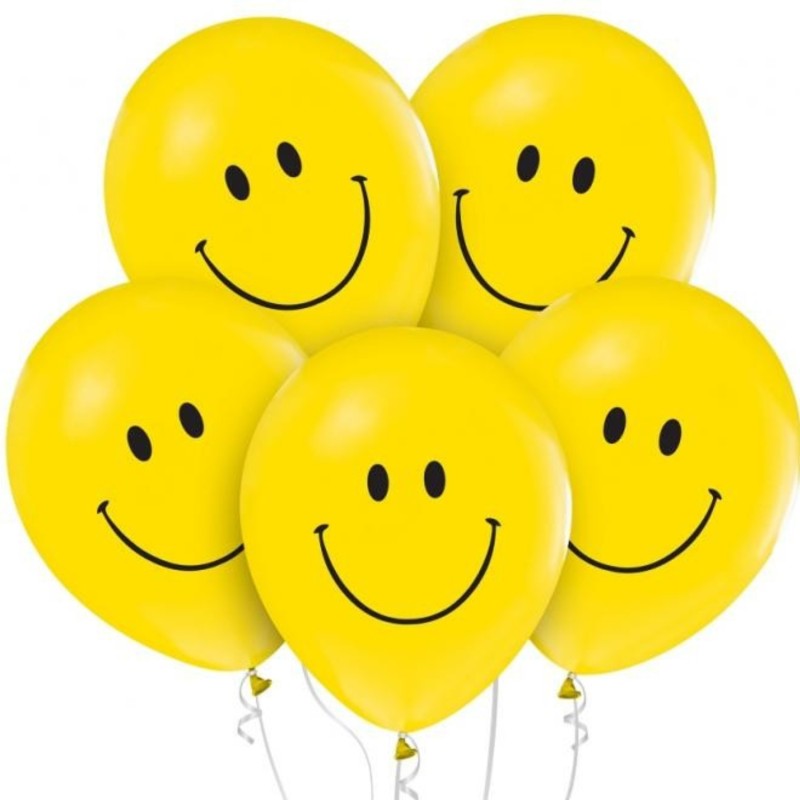 Lateksowe żółte Balony Emotikonka Uśmiechy, 12" - 30 cm./ 5 szt.
