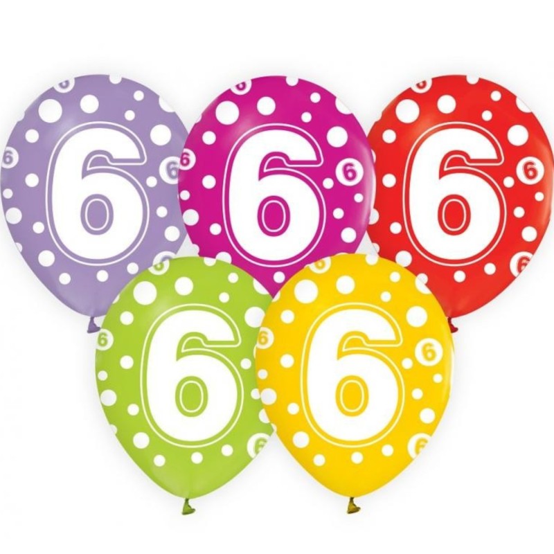 Lateksowe kolorowe Balony z cyframi: 6, 12" - 30 cm./ 5 szt.