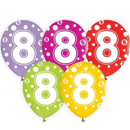 Lateksowe kolorowe Balony z cyframi: 8, 12" - 30 cm./ 5 szt.
