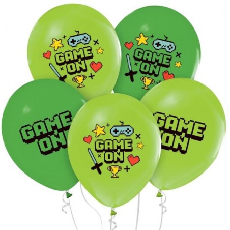 Lateksowe zielone Balony Game On, 12" - 30 cm./ 5 szt.