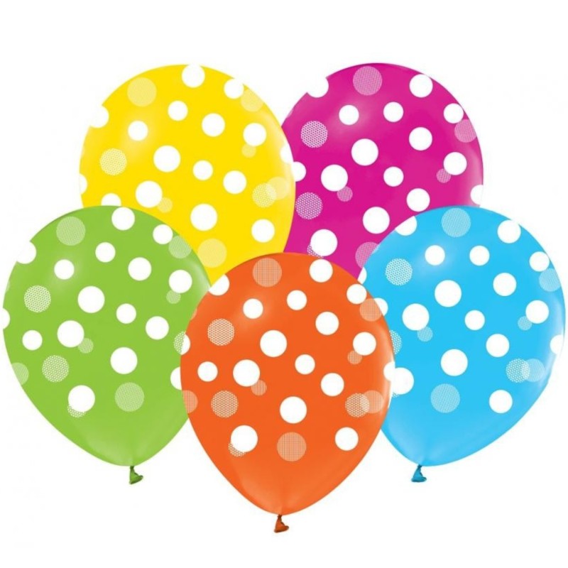Lateksowe kolorowe Balony Groszki, 12" - 30 cm./ 5 szt.