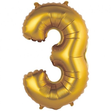Balon foliowy złota "cyfra 3", 14"- 35 cm /1szt